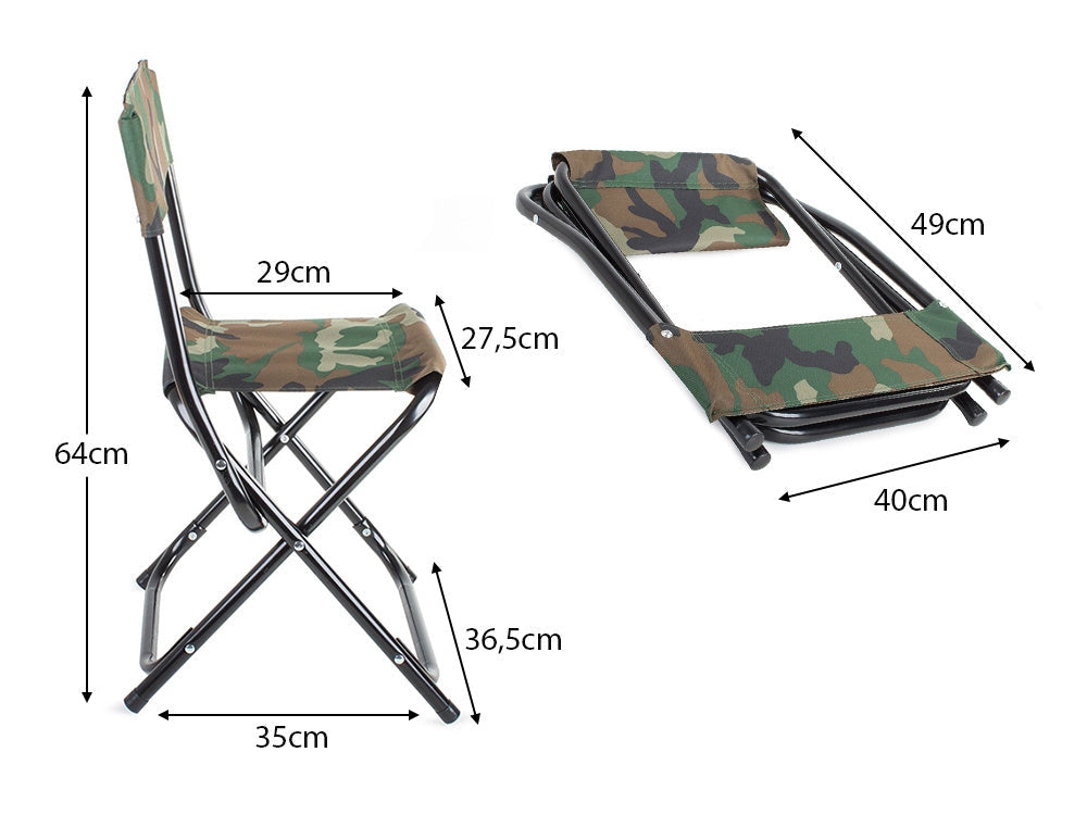Hopfällbar fiskestol/campingstol med ryggstöd camouflage 64 cm