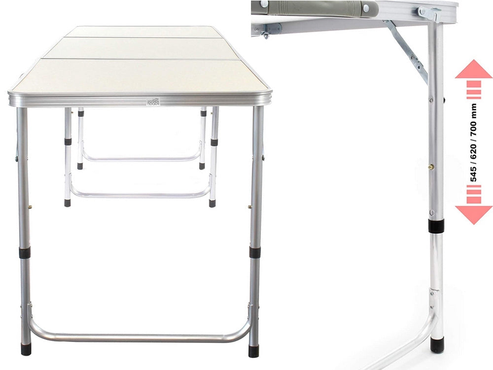 Hopfällbart campingbord 180x60 cm justerbar höjd creme