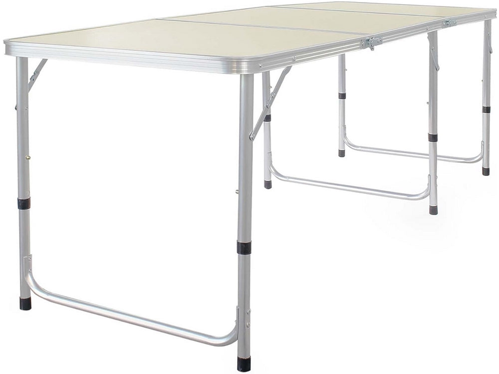 Hopfällbart campingbord 180x60 cm justerbar höjd creme