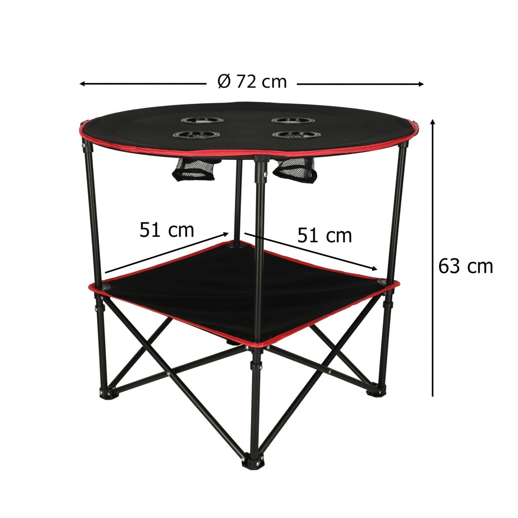 Hopfällbart campingbord 72 cm med dryckeshållare & transportväska