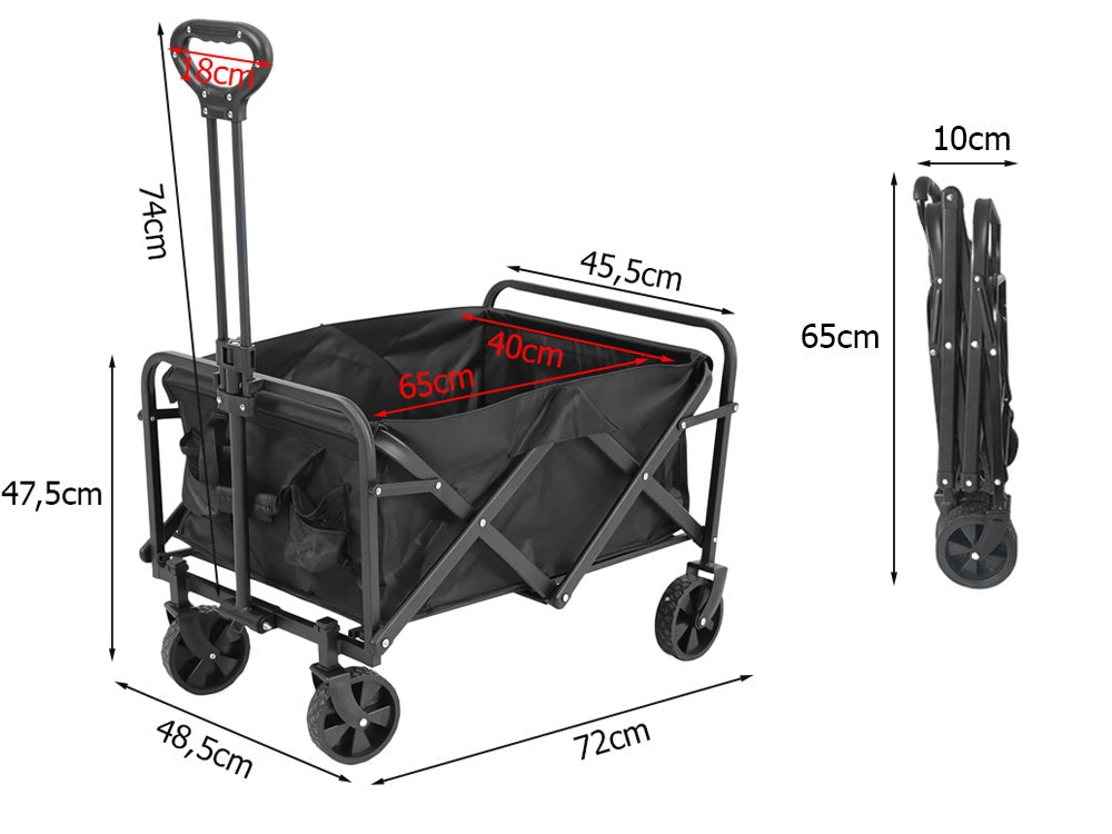 Hopfällbar transportvagn 80L 60kg med stora hjul svart