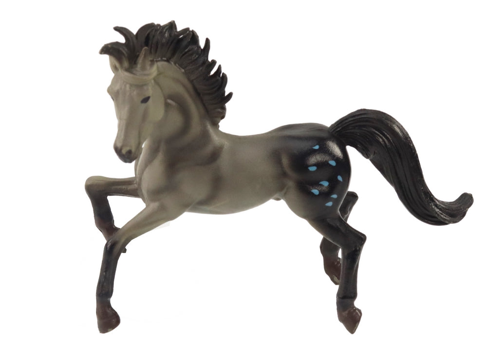 Hästfigur 14 cm brun/grå stående på bakbenen, leksak 3+