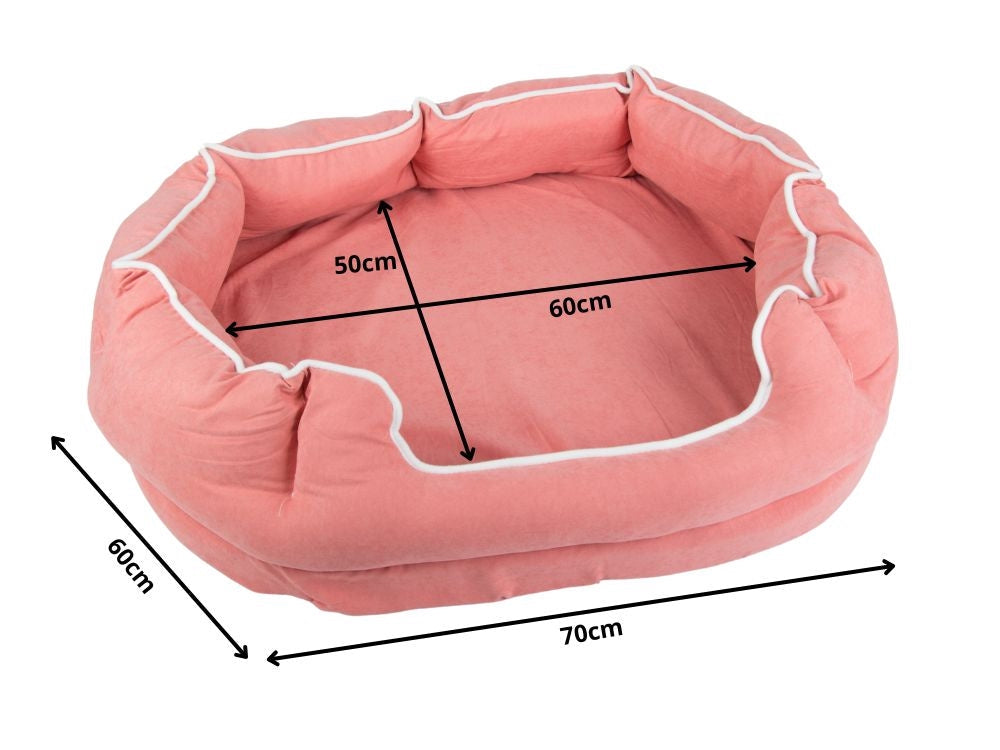 Hundbädd med kudde plysch rosa 60x70 cm med upphöjda kanter