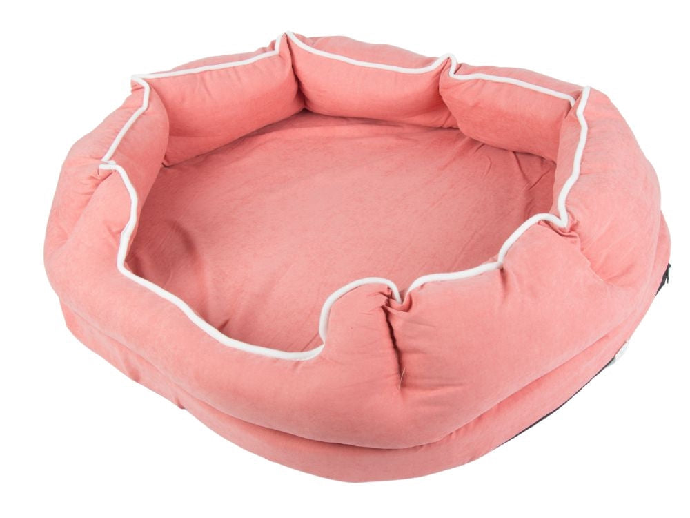 Hundbädd med kudde plysch rosa 60x70 cm med upphöjda kanter