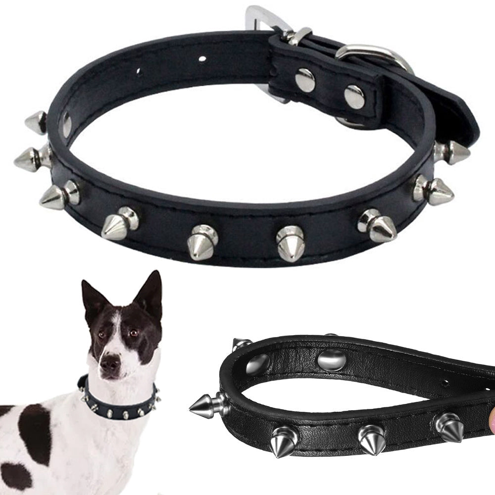 Hundhalsband med nitar ekologiskt läder 58x2,7 cm, justerbart