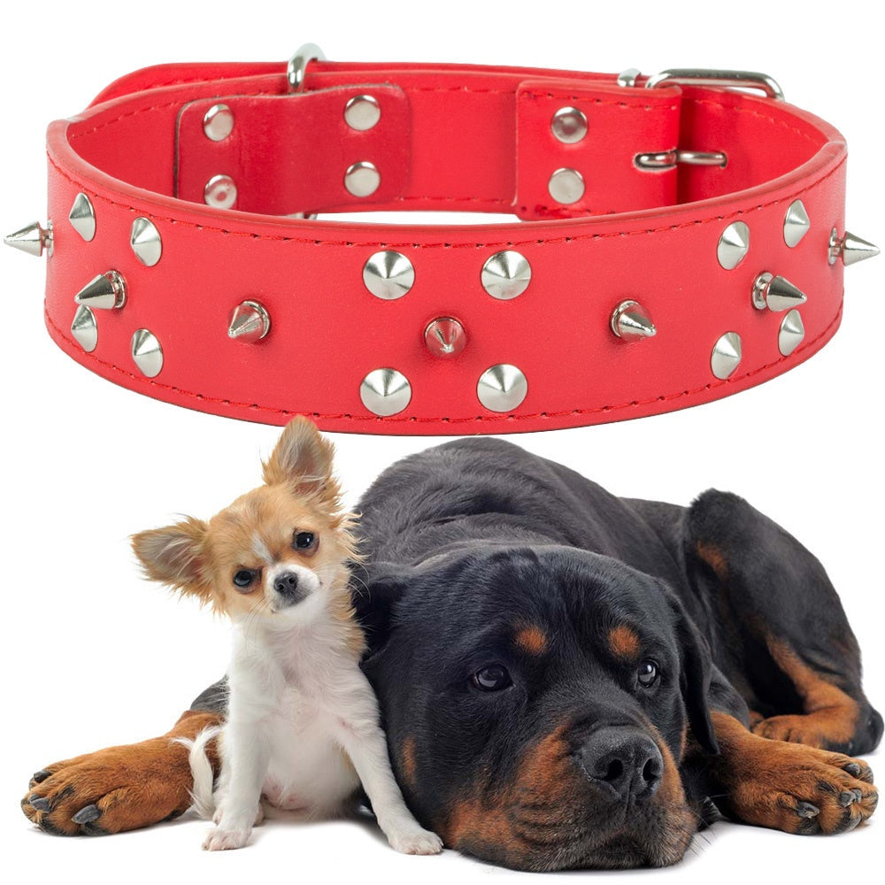 Hundhalsband med nitar ekologiskt läder XL 43–53 cm slumpfärg