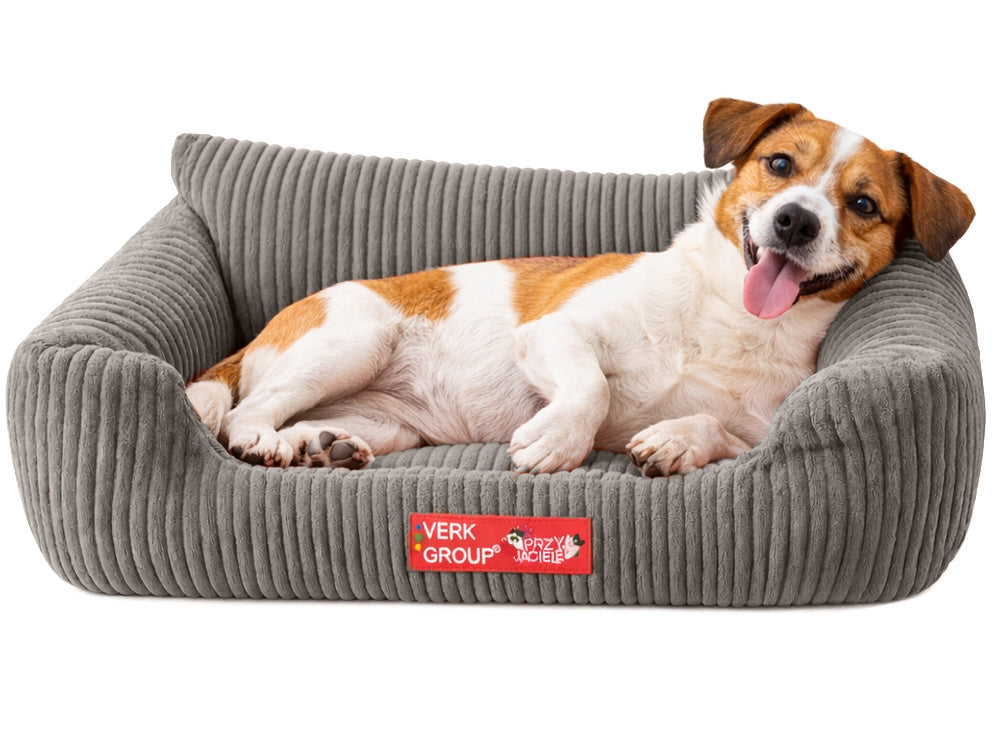 Hund- och kattbädd M 60x45 cm ribbad manchester beige halkfri