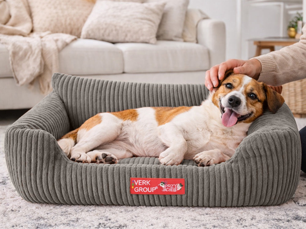 Hund- och kattbädd M 60x45 cm ribbad manchester beige halkfri