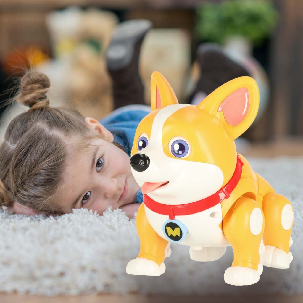 Interaktiv leksakshund Corgi som går med ljus och musik 3+ 20 cm