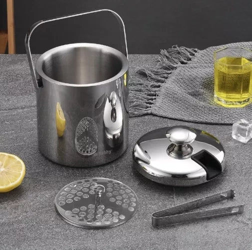 Iskylare i rostfritt stål 1,3 l med lock, tång, sil och barsked