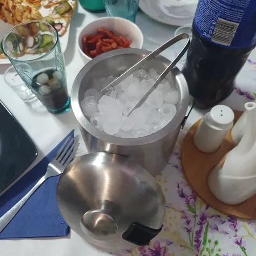 Iskylare i rostfritt stål 1,3 l med lock, tång, sil och barsked