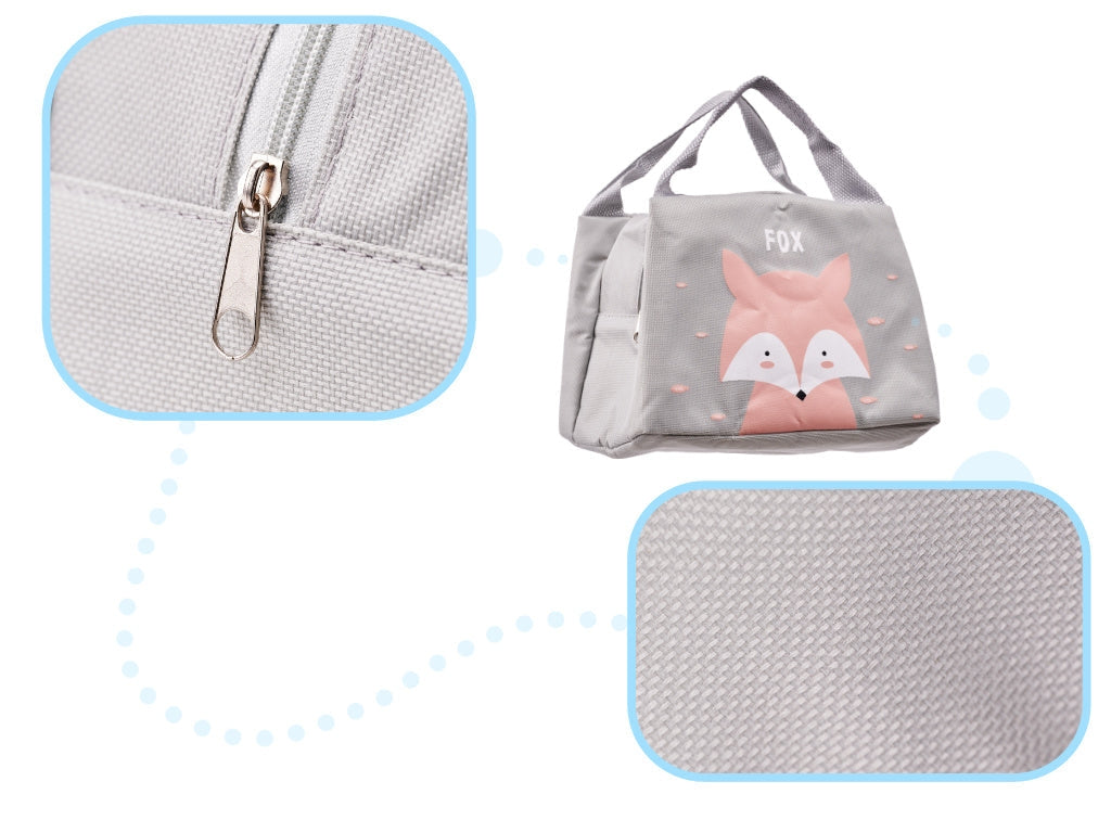 Isolerad lunchväska för snacks i polyester, rävmotiv 21,5x14,5x15,5 cm