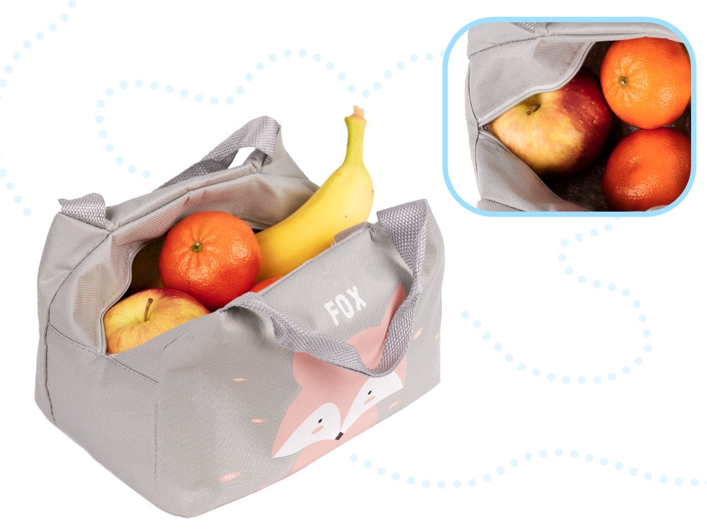 Isolerad lunchväska för snacks i polyester, rävmotiv 21,5x14,5x15,5 cm