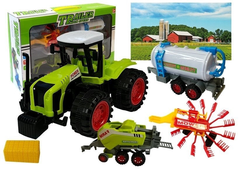 Jordbruksfordon leksaksset med traktor och släp 4 delar