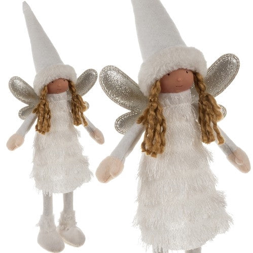 Julfigur stående älva 40 cm vit/silver med glittervingar