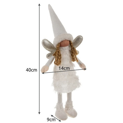 Julfigur stående älva 40 cm vit/silver med glittervingar