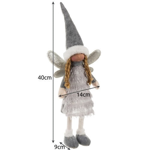 Julfigur stående älva med glittrande vingar 40 cm vit/grå/silver