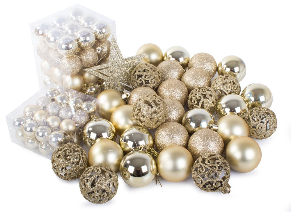Julgranskulor plast guld 100-pack med stjärna 30-60 mm