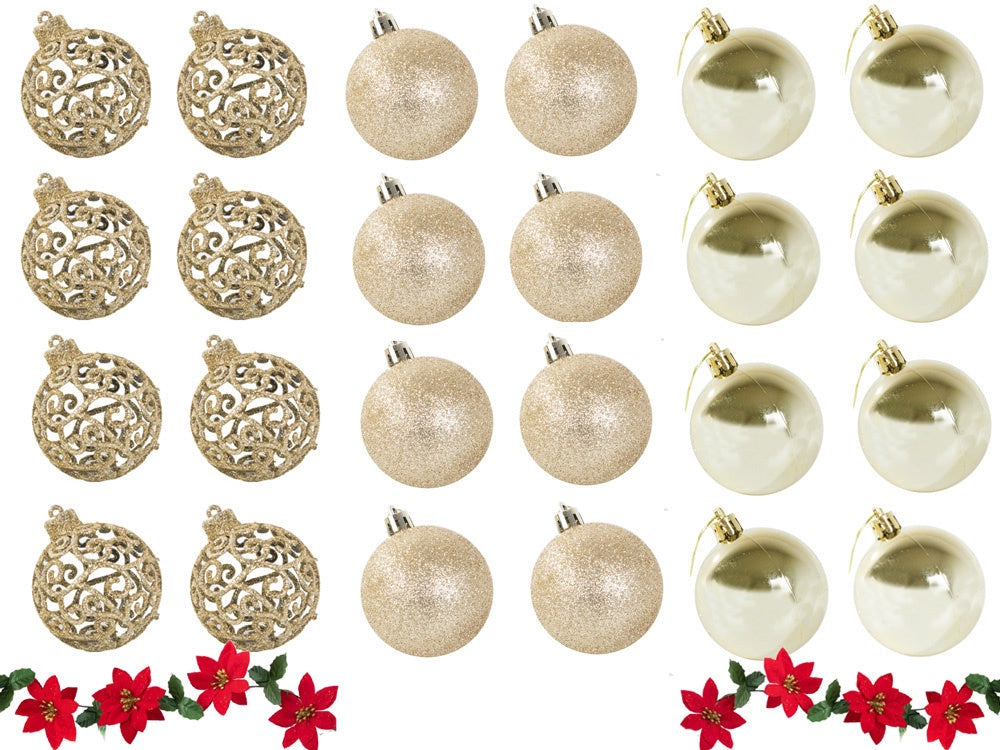 Julgranskulor plast guld 100-pack med stjärna 30-60 mm