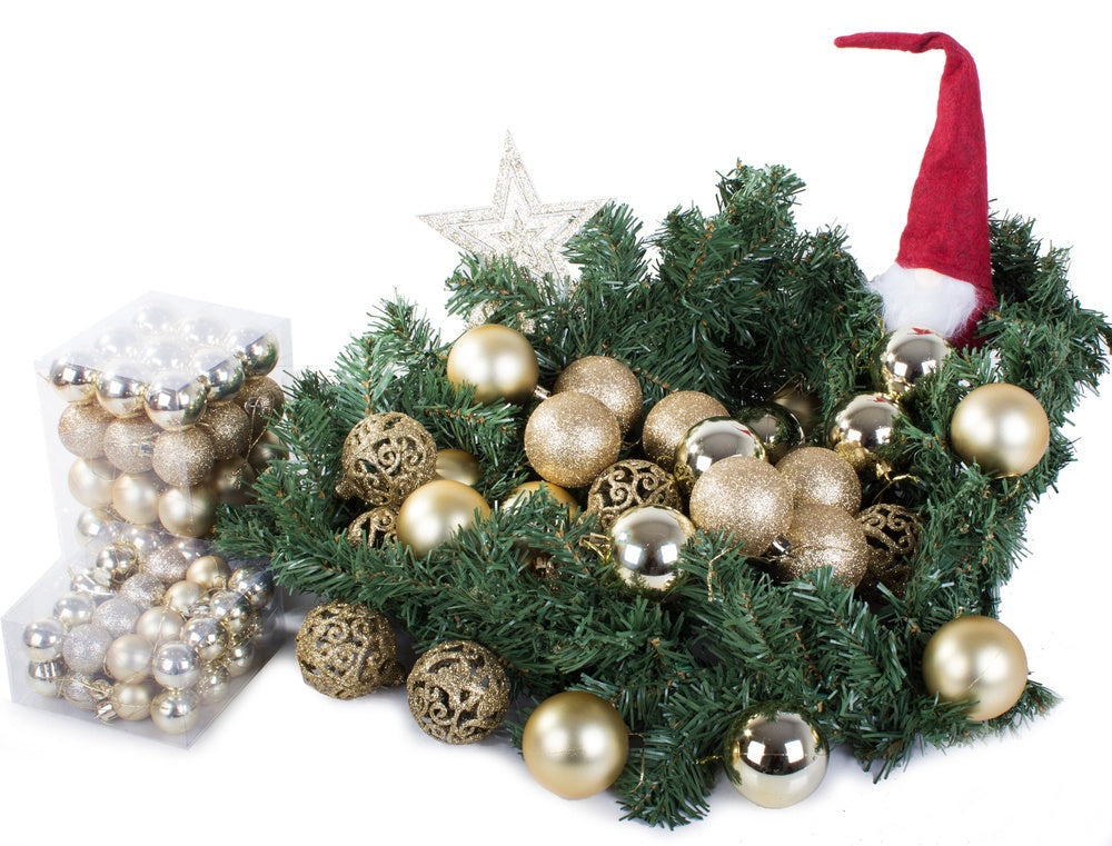 Julgranskulor plast guld 100-pack med stjärna 30-60 mm
