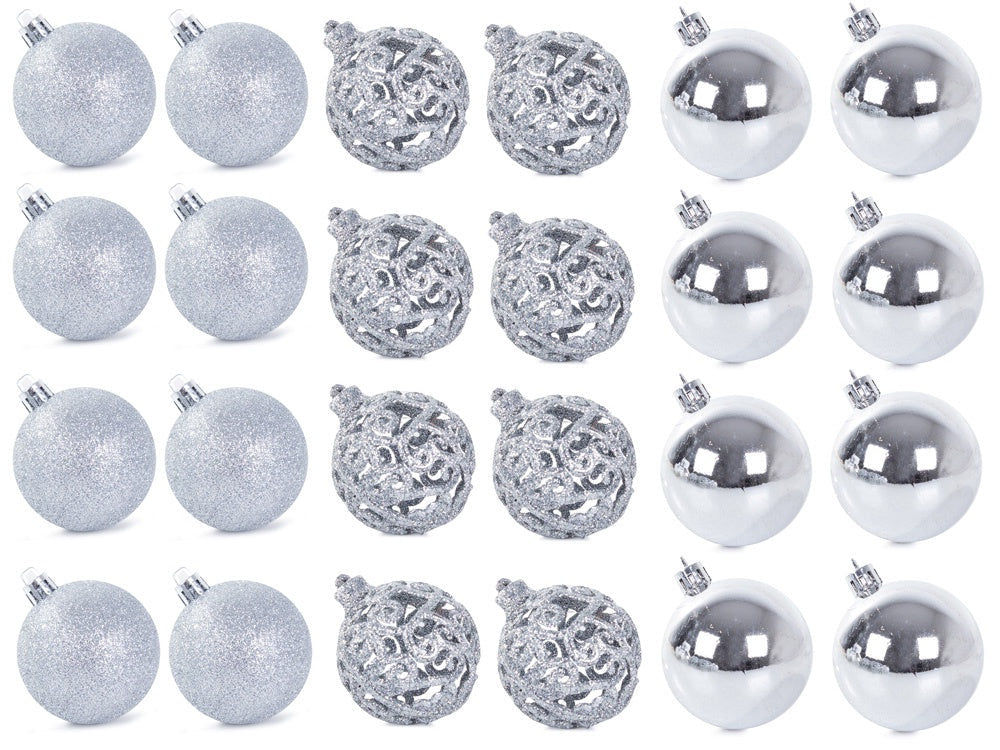 Julgranskulor plast silver 100-pack med Bethlehemstjärna 30-60 mm