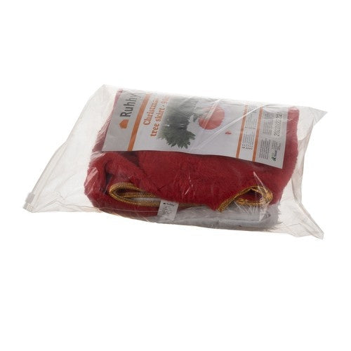 Julgransmatta plysch 90 cm röd/vit/guld i polyester