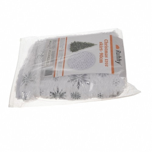 Julgransmatta vit/silver 90 cm polyester med stjärnor och snöflingor
