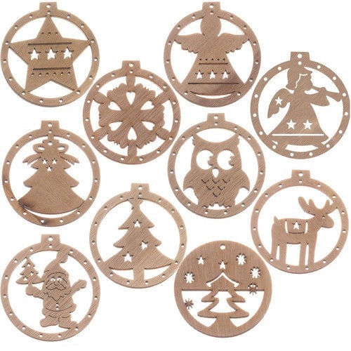 Julgranspynt i trä 10-pack 6,4–6,9 cm med hampasnöre brun/beige