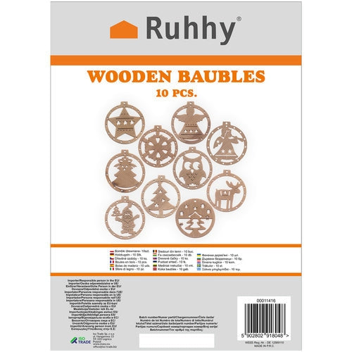 Julgranspynt i trä 10-pack 6,4–6,9 cm med hampasnöre brun/beige