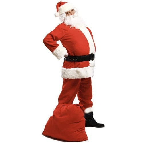 Jultomtedräkt herr 13-delars set velour med skägg peruk säck