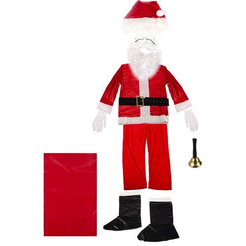 Jultomtedräkt herr 13-delars set velour med skägg peruk säck