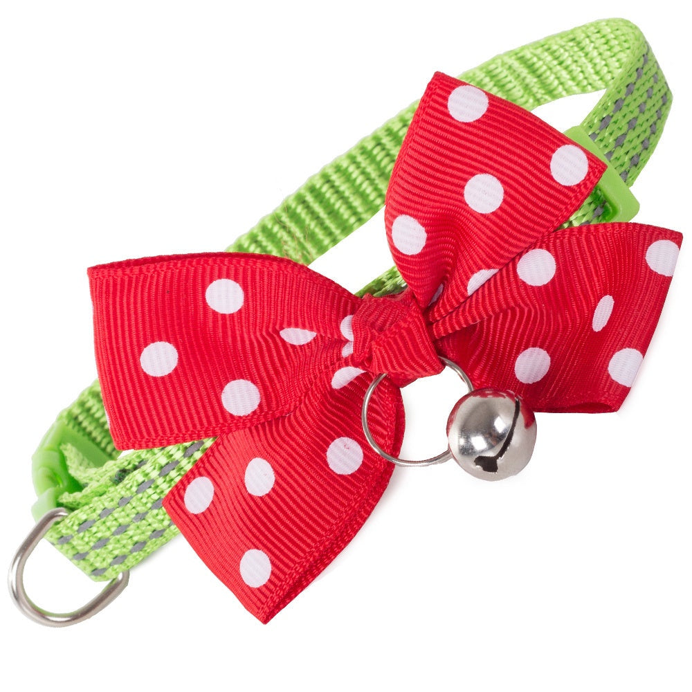 Justerbart katt- och hundhalsband 24–34 cm med bjällra rosett