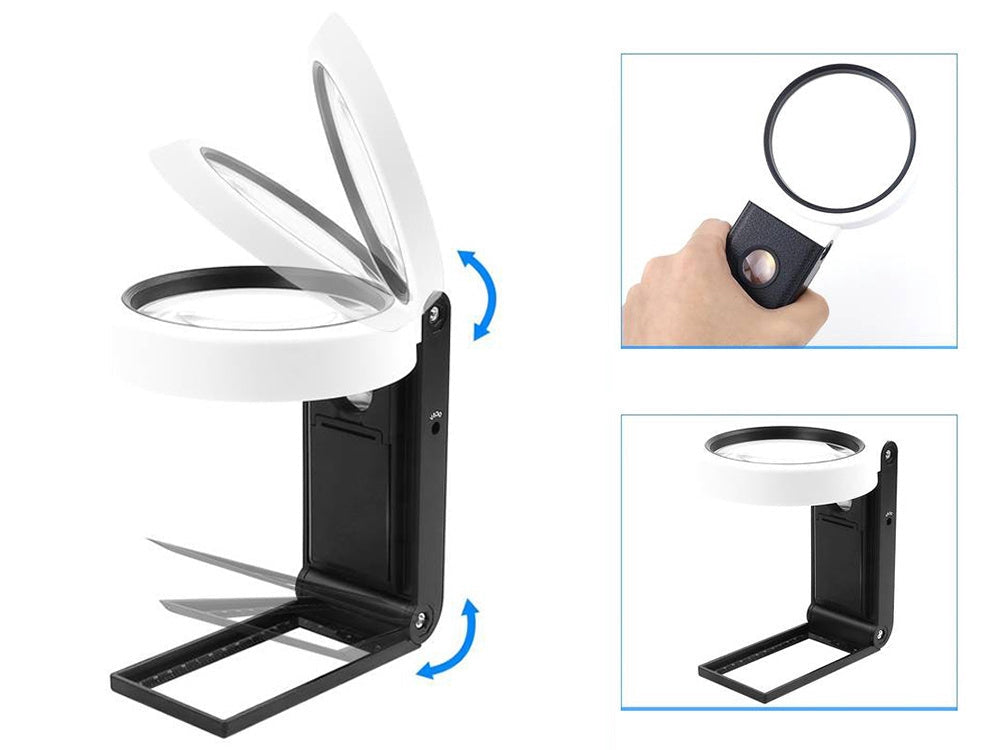 Juwelörlupp 10x/25x med LED och UV-ljus samt skala svart/vit