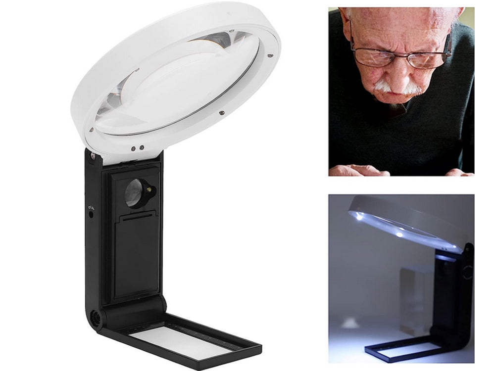Juwelörlupp 10x/25x med LED och UV-ljus samt skala svart/vit