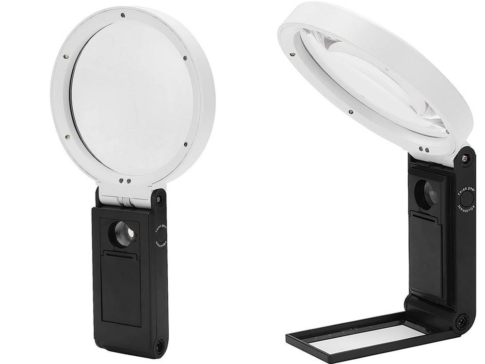 Juwelörlupp 10x/25x med LED och UV-ljus samt skala svart/vit