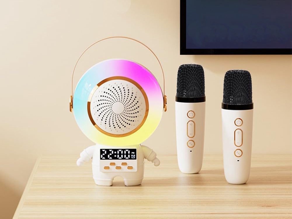 Karaokeanläggning Bluetooth-högtalare med LED och 2 trådlösa mikrofoner