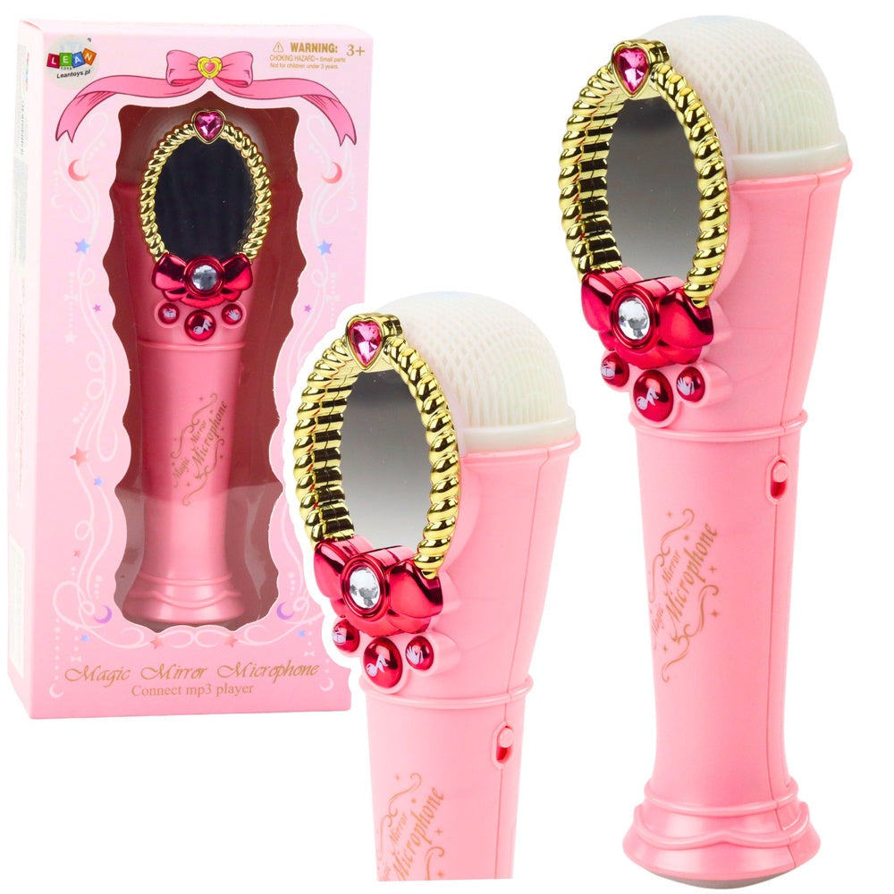 Karaoke-spegel med mikrofon rosa, ljus- och ljudeffekter, USB/MP3