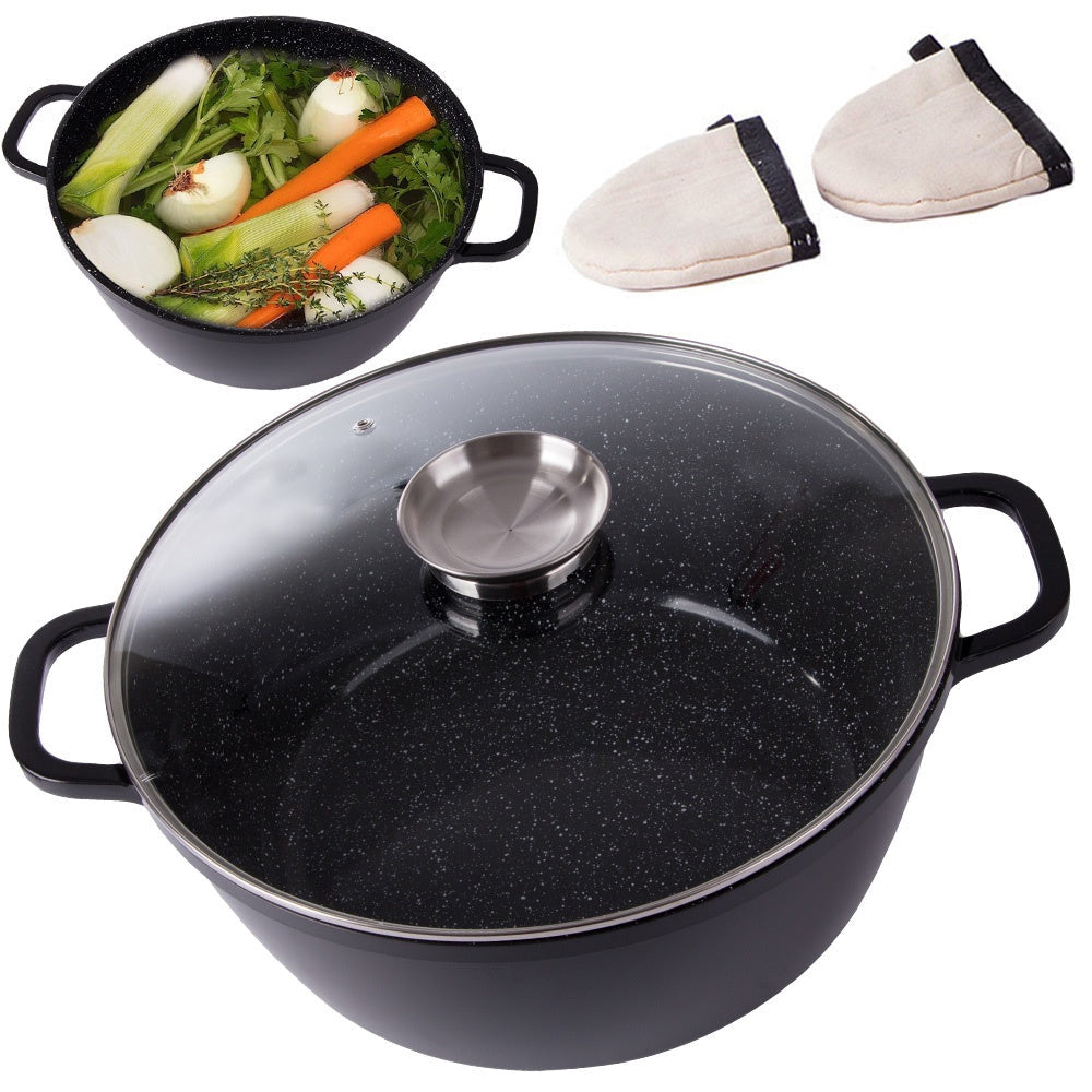 Kastrull 12,6 L med glaslock aromatiser gjuten alu non-stick