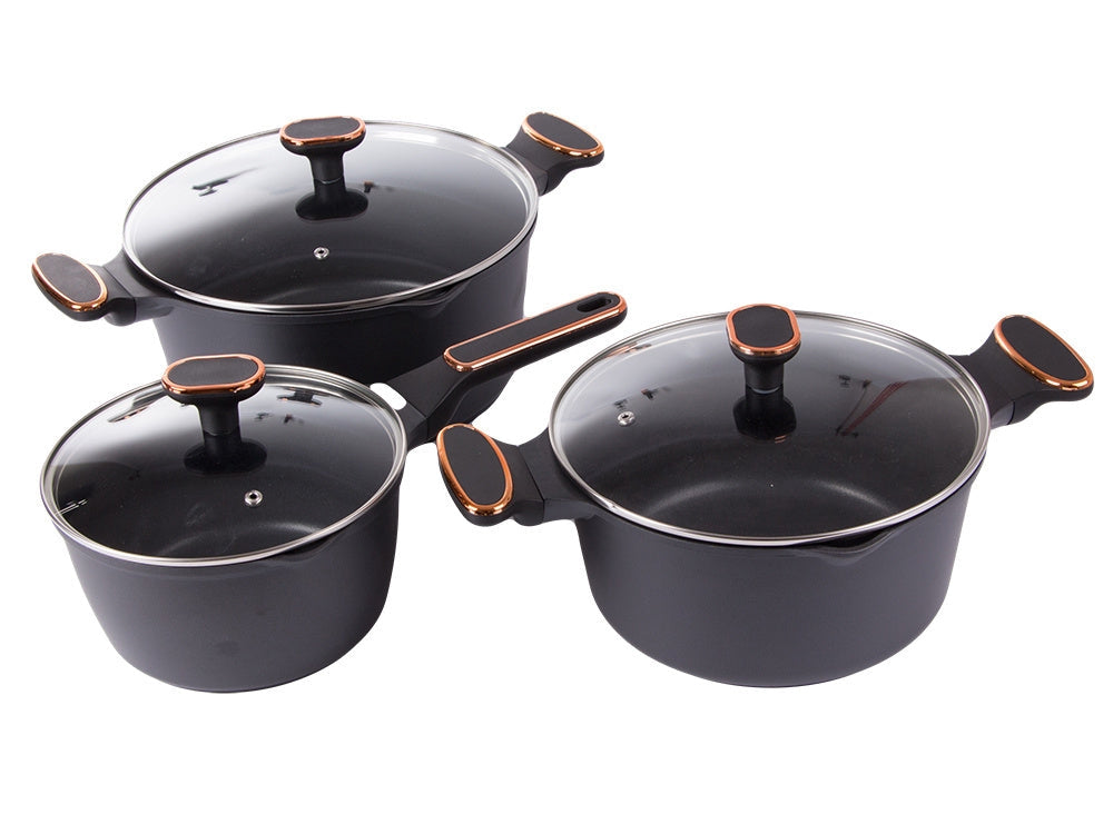 Kastrull- och grytset gjuten aluminium non-stick, för induktion, svart