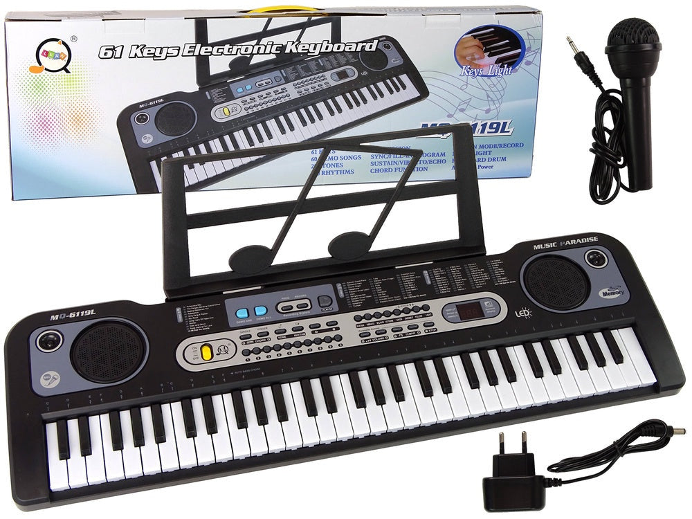 Keyboard för barn med mikrofon, svart 75 cm, ljusande tangenter 3+