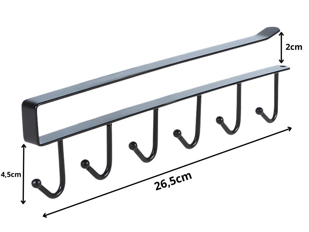 Kökskroklist under skåp 6 krokar metall svart 26,5 cm utan borrning