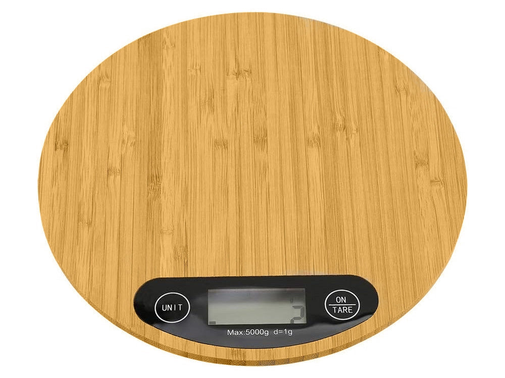 Köksvåg bambu 5 kg 1 g LCD-display 20x20 cm inkl 2x AA