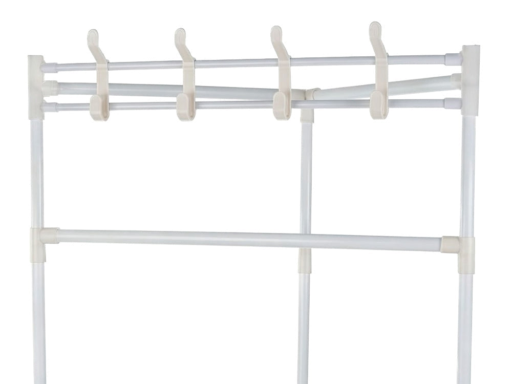 Klädställning hörnmodell med 3 skohyllor och 4 krokar vit 174 cm