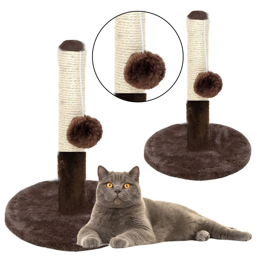 Klösträd katt 40 cm lågt med sisalrep och hängande rep mörkbrun