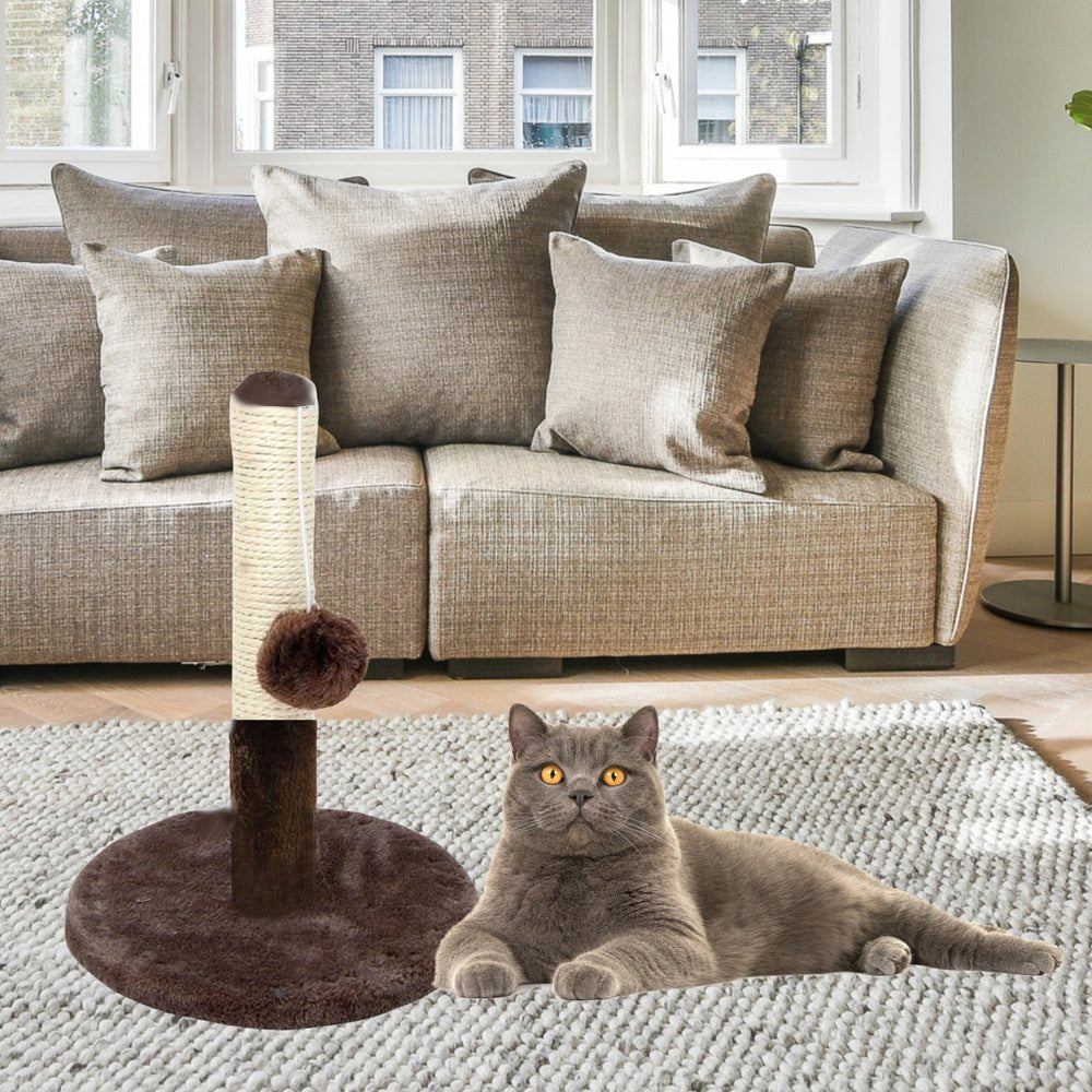Klösträd katt 40 cm lågt med sisalrep och hängande rep mörkbrun