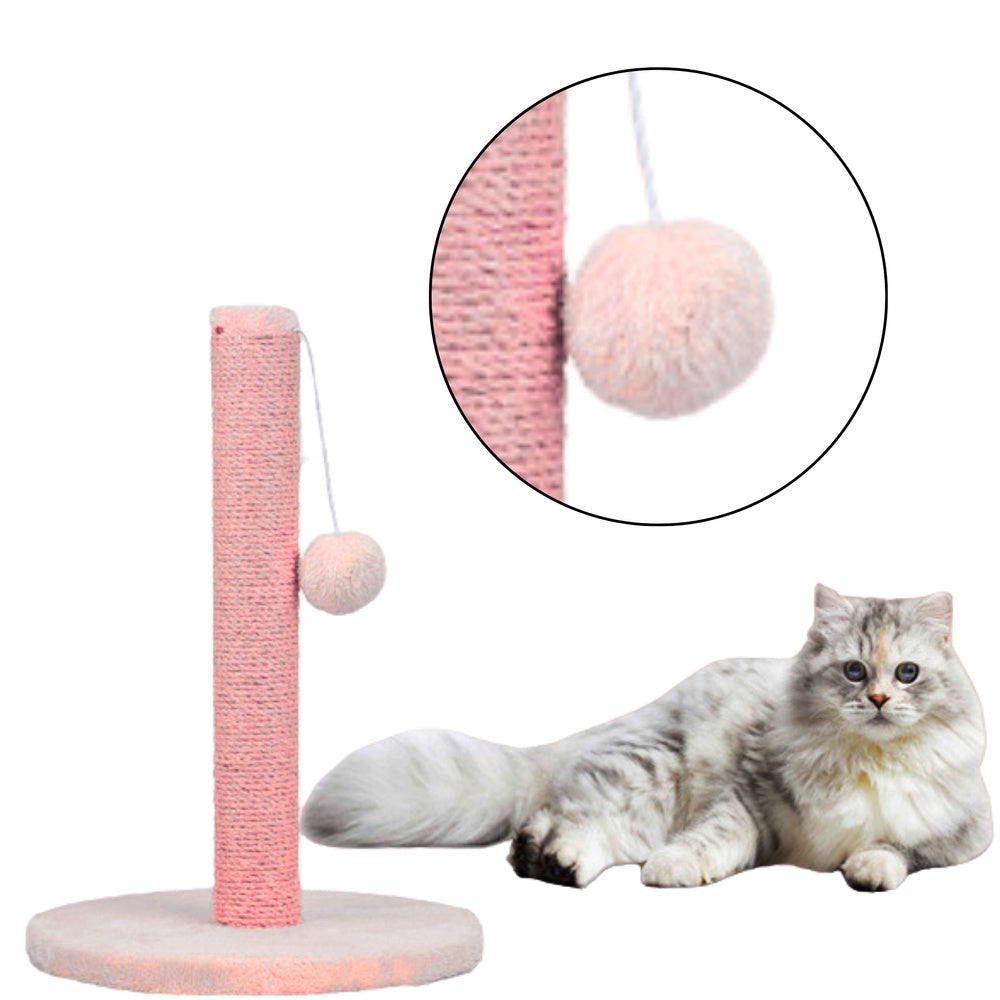 Klösträd katt 40 cm med sisal och hängande pompom, rosa