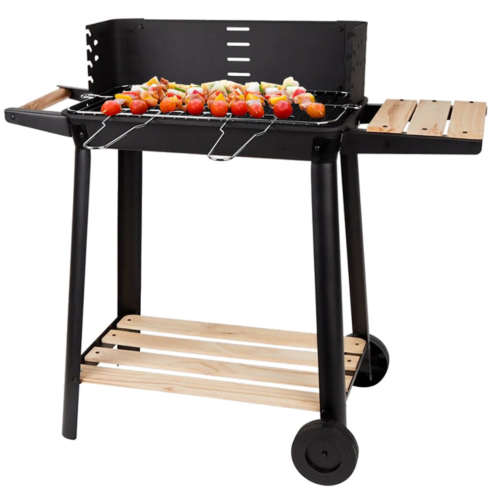 Kolgrill med justerbart grillgaller 5 nivåer hyllor och hjul 84x78x42