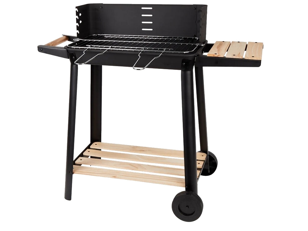 Kolgrill med justerbart grillgaller 5 nivåer hyllor och hjul 84x78x42