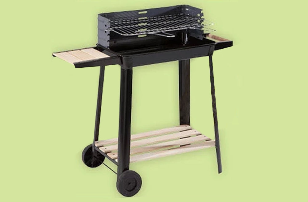 Kolgrill med justerbart grillgaller 5 nivåer hyllor och hjul 84x78x42