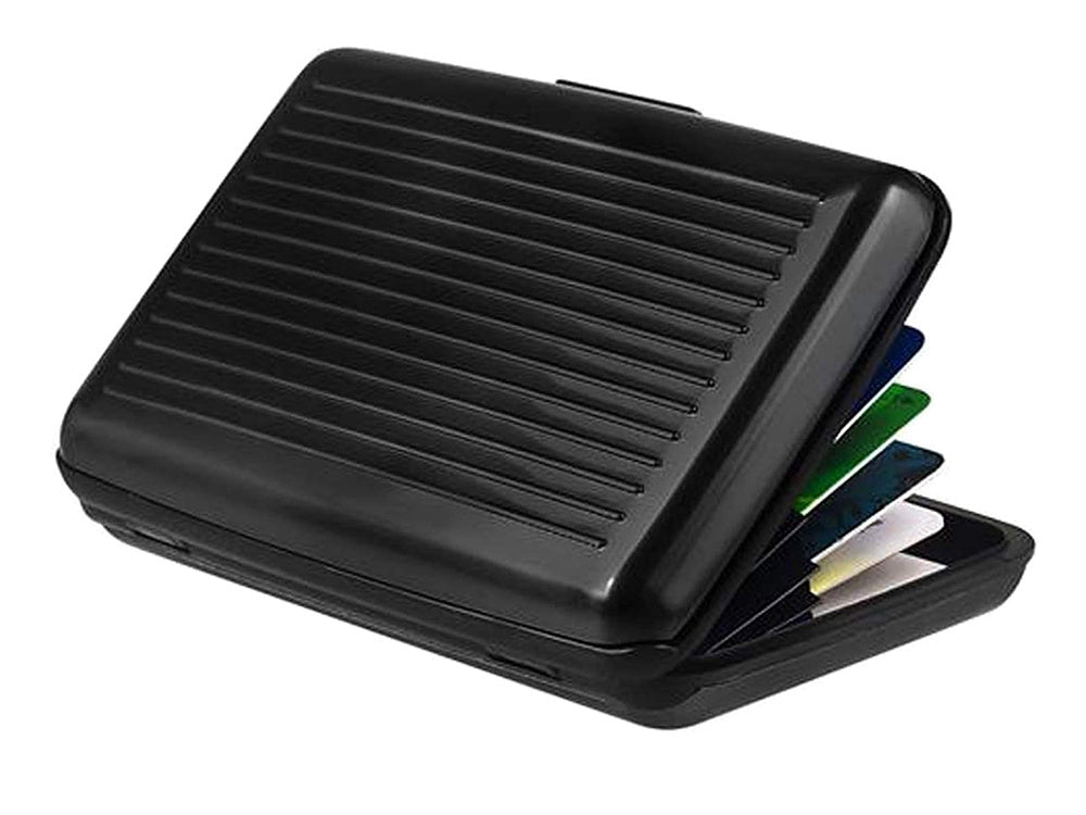 Kortfodral aluminium 6 fack RFID-skydd svart 11x7,5x2 cm